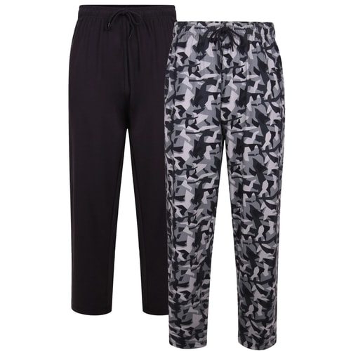 KAM Twin Pack Camo/Plain Pyjama Bottoms Black